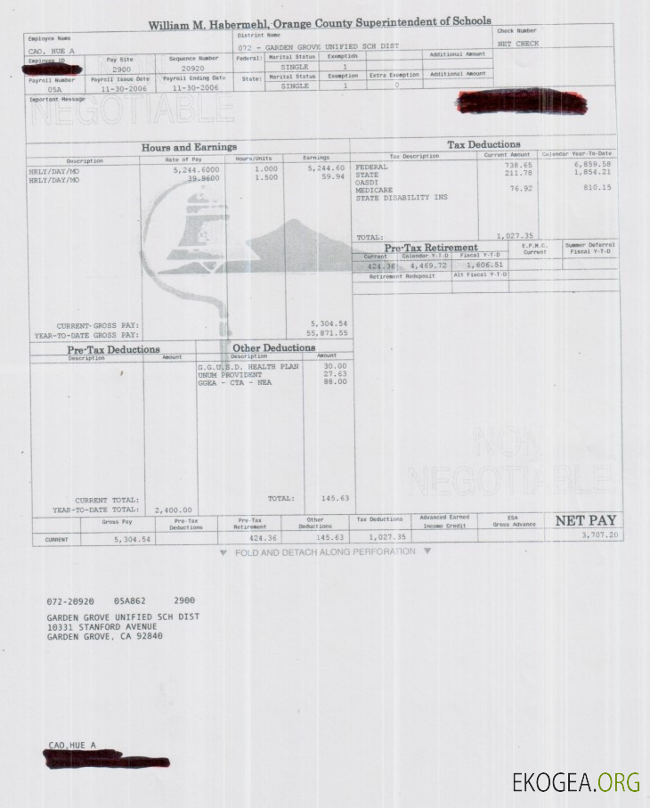 Bulletin de paie du surintendant des écoles du comté d'Orange au format PDF et Word